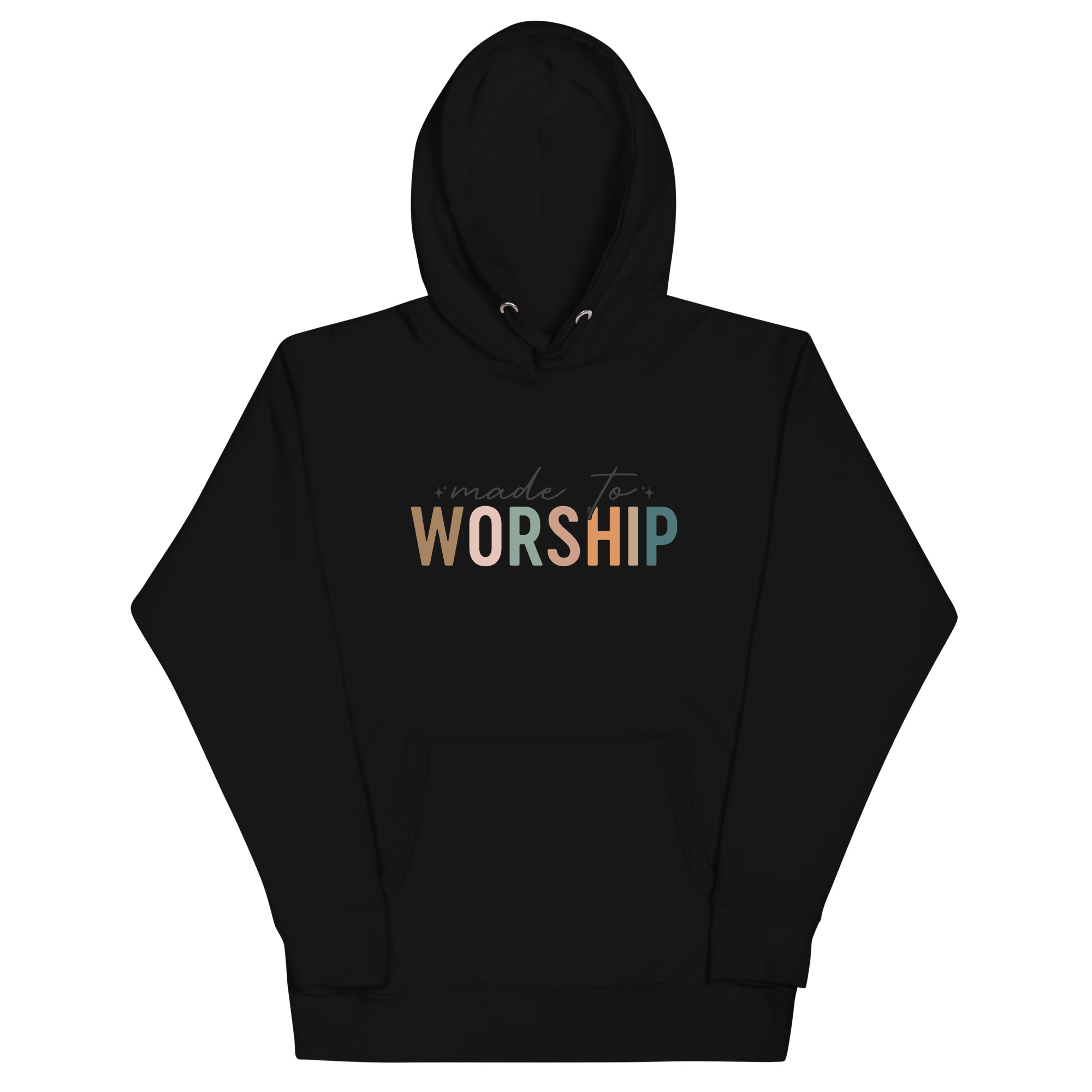 made to worship unisex premium hoodie black front