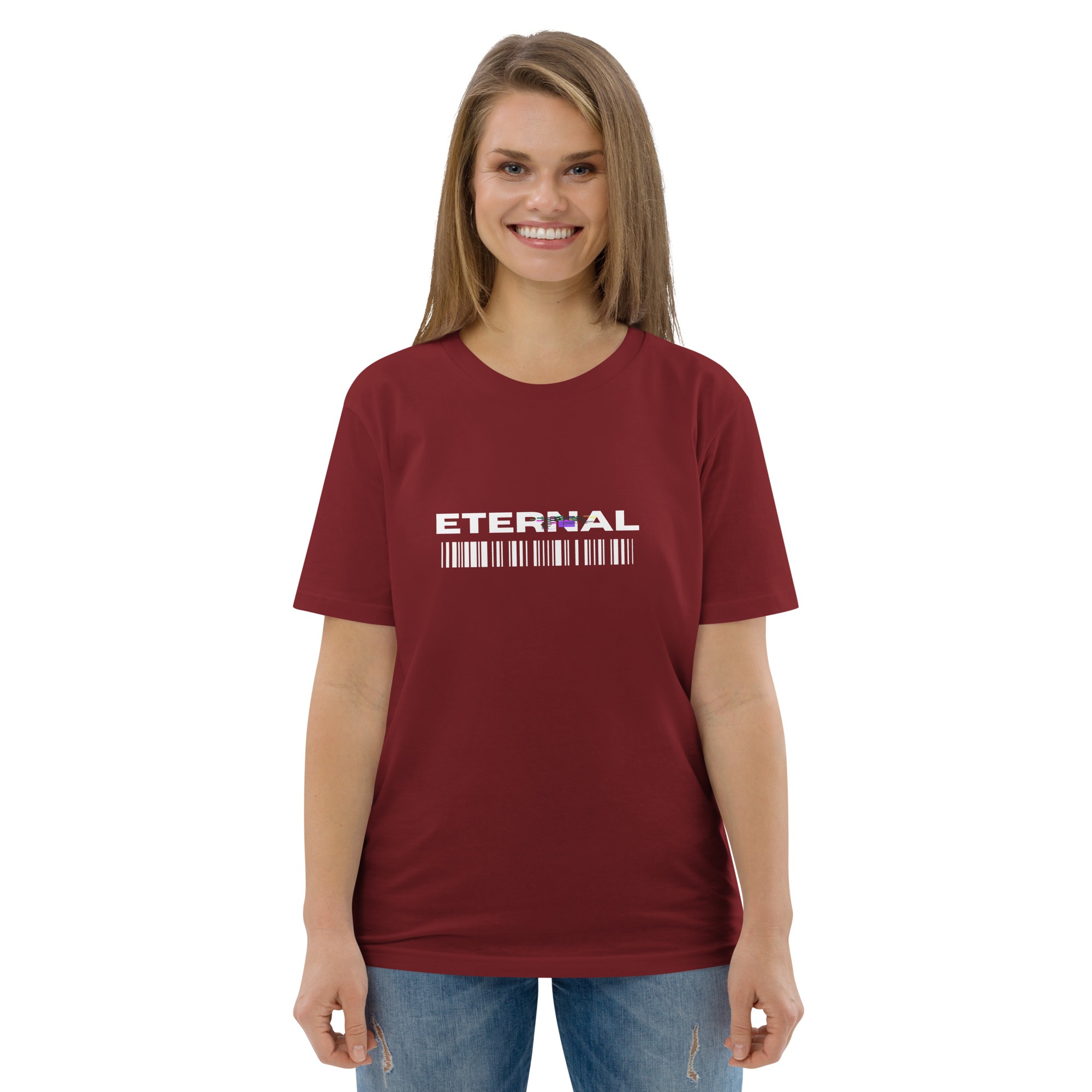 Eternal unisex-organic-cotton-t-shirt-burgundy-front