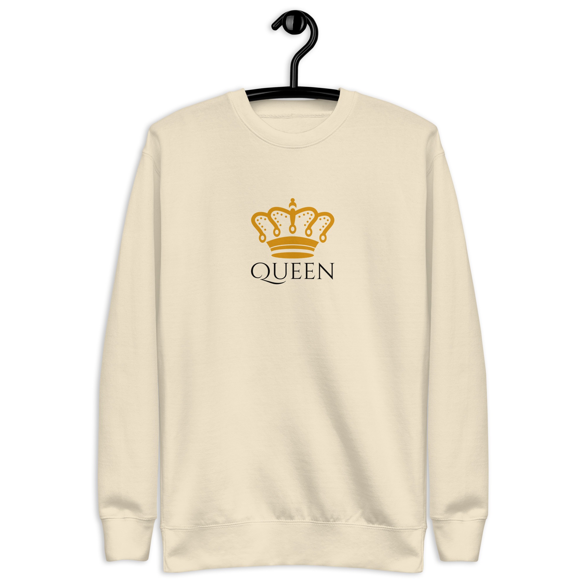 Cream queen sweatshirt with golden crown design