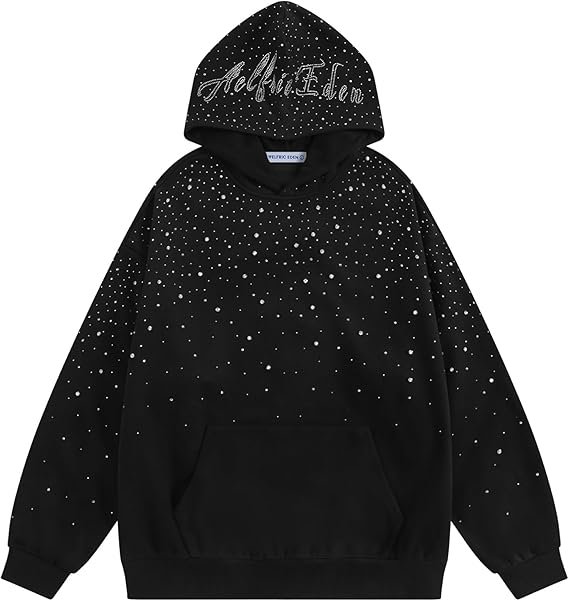 Black hoodie with a gradient design and scattered rhinestones, featuring the text 'The Edon' on the hood.
